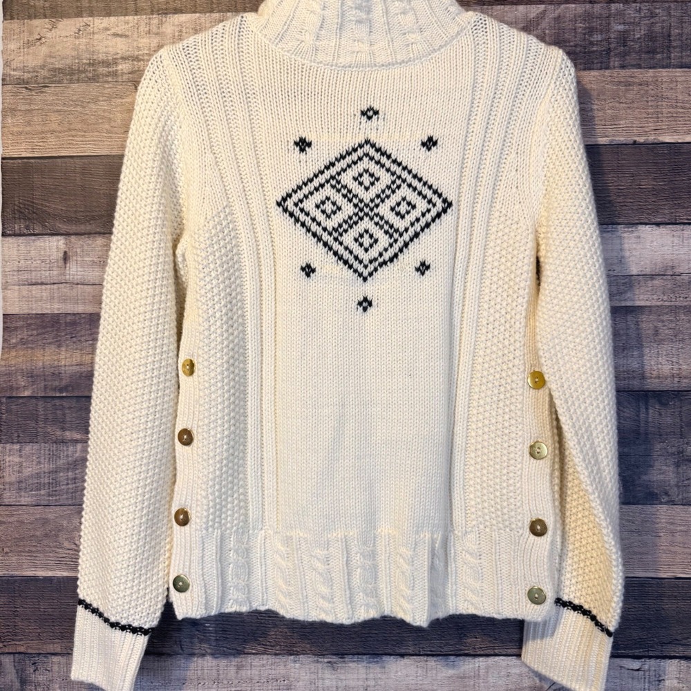 The Reeds x J. Crew Cream Wool Diamond Cable Knit Sweater‎ S Old Money Academia